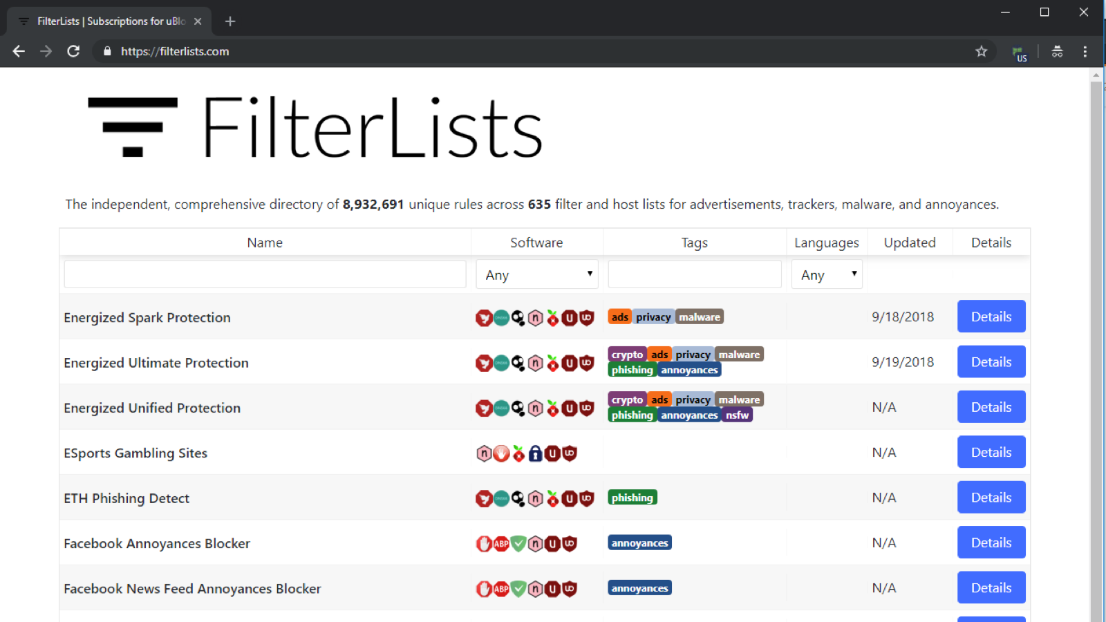 FilterLists - BuiltWithDot.Net